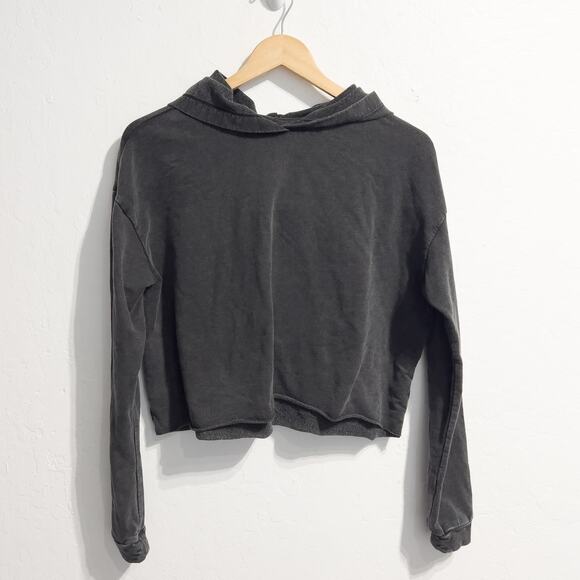 Zella Hoodie Sweatshirt Medium Black Charcoal Gray Cropped Soft Fleece - Picture 1 of 11